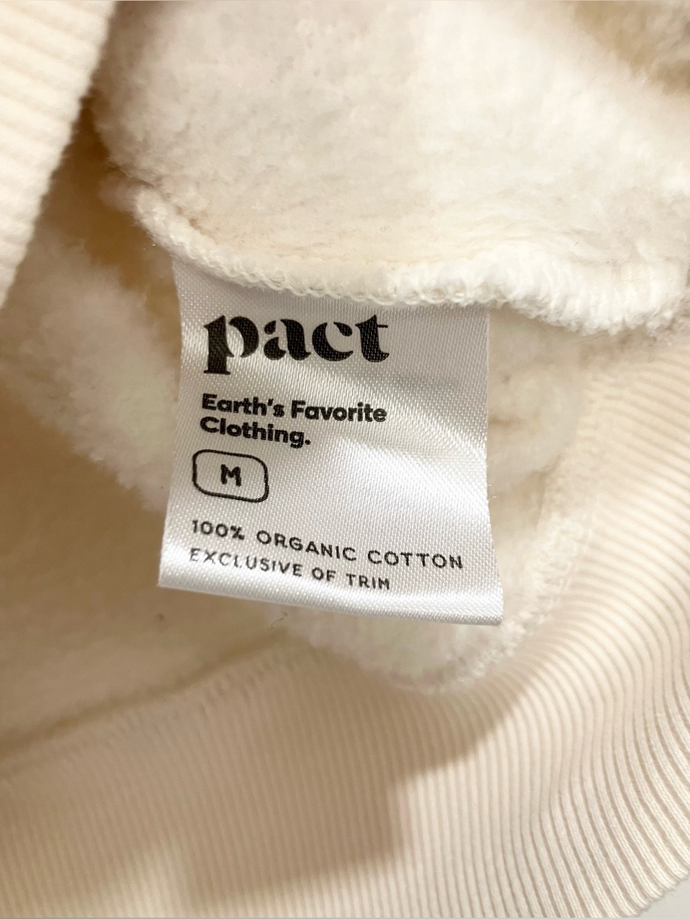 NWT Pact Merci Cloud Brushed Fleece Crew Sweatshirt Organic Cotton Cream Medium - Picture 6 of 8